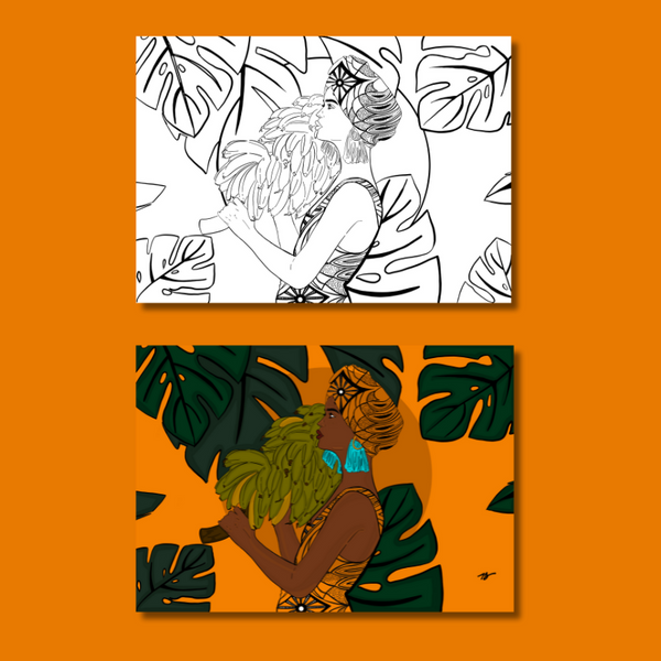 Coloriage à imprimer - Afro Garden  (téléchargement numérique)