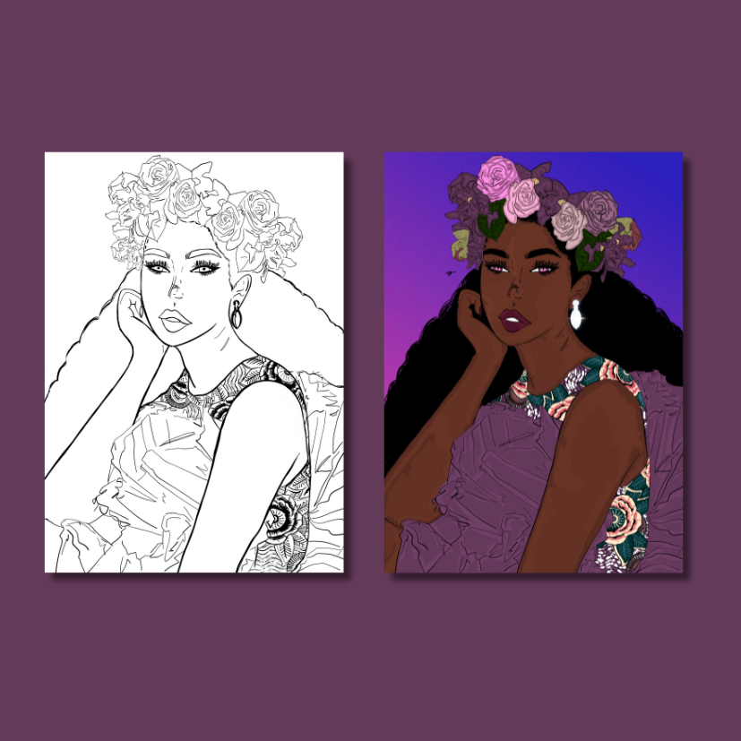 Printable coloring page Purple Muse (digital download) Afro Garden